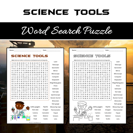 Science Tools Word Search Puzzle Worksheet PDF