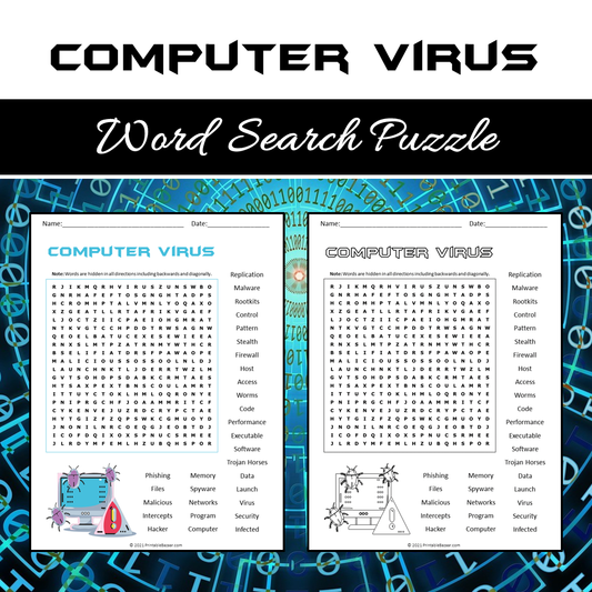 Computer Virus Word Search Puzzle Worksheet PDF