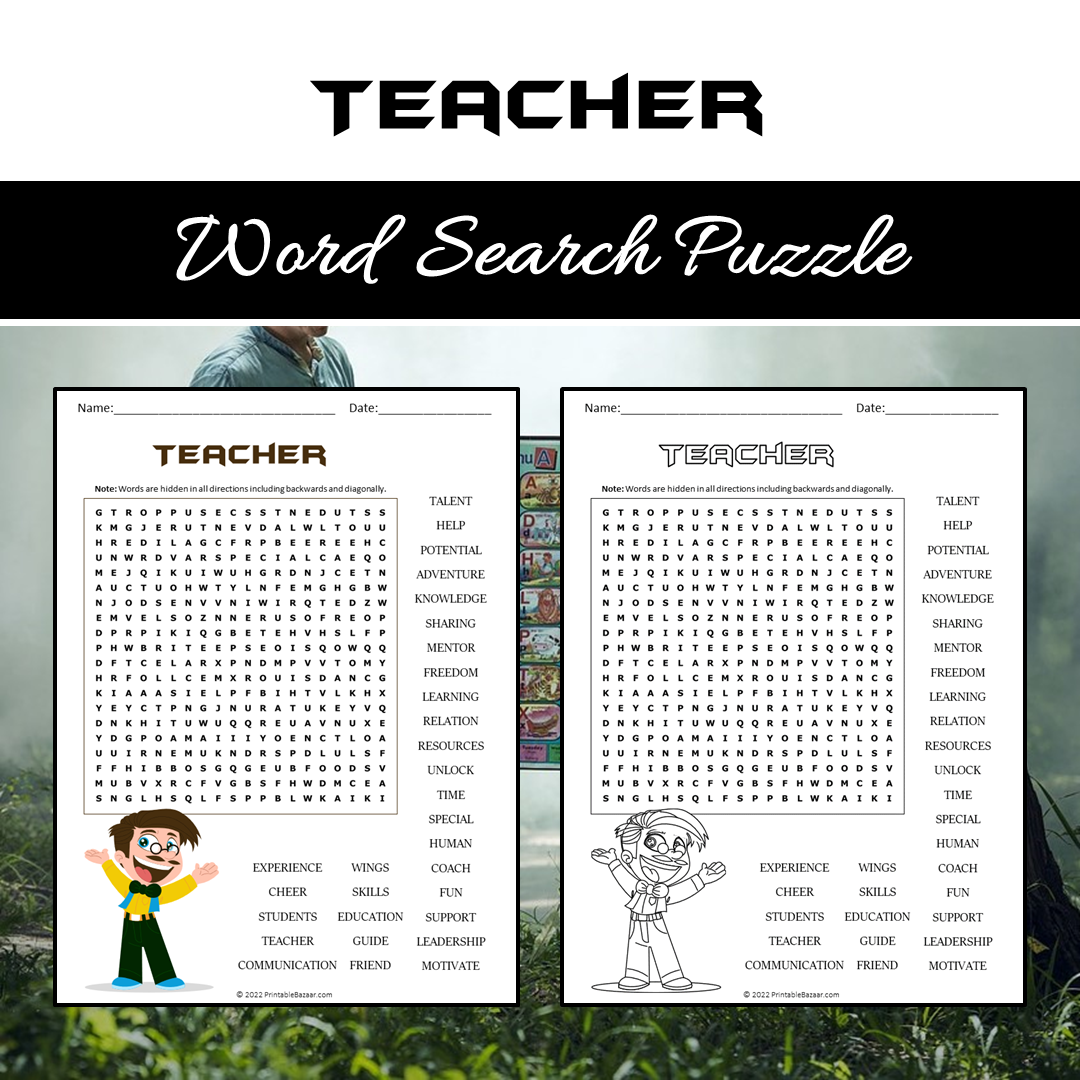 Teacher Word Search Puzzle Worksheet PDF