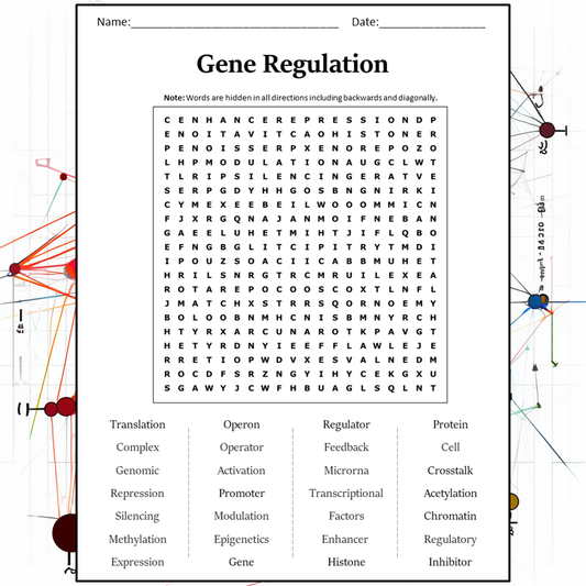 Gene Regulation Word Search Puzzle Worksheet Activity PDF