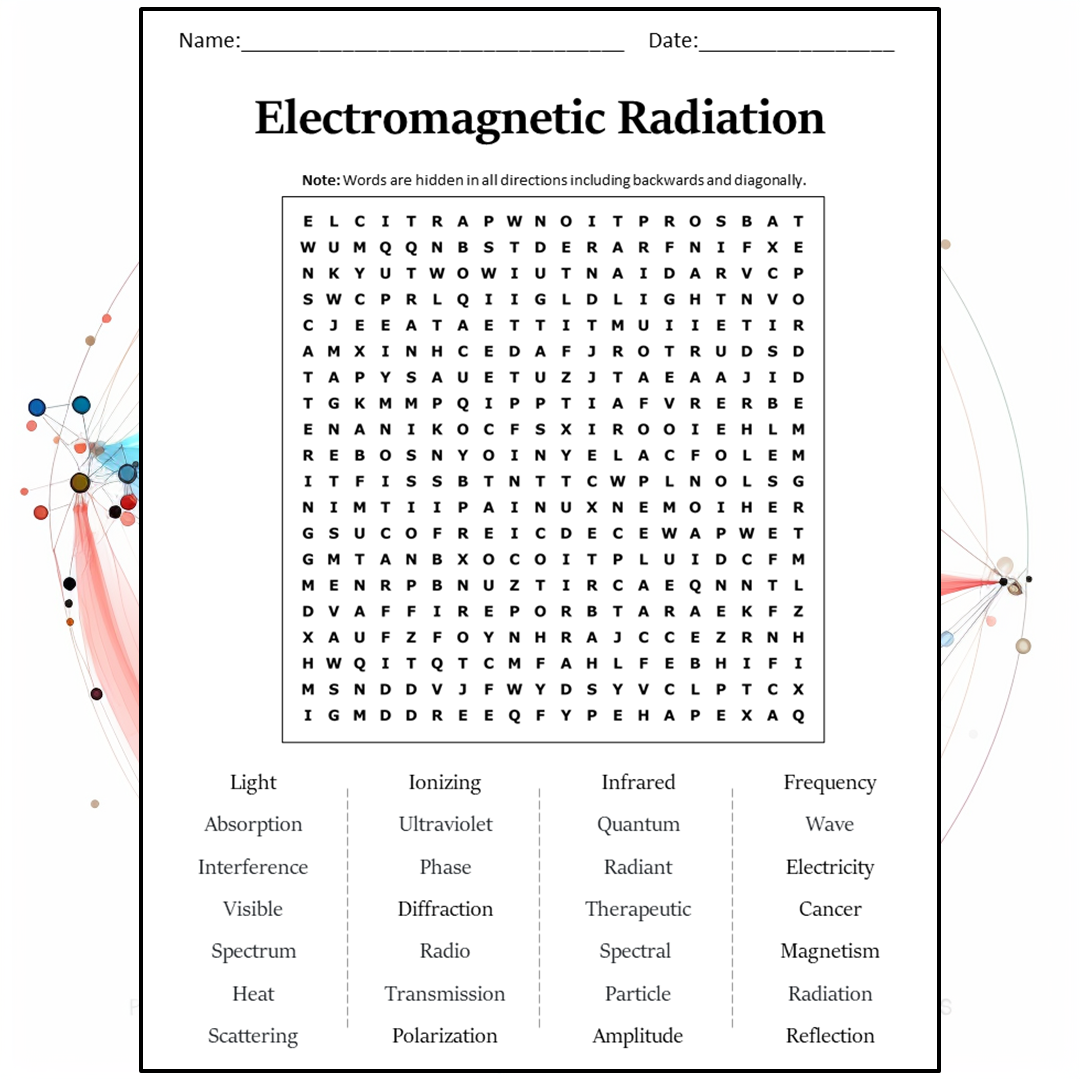 Electromagnetic Radiation Word Search Puzzle Worksheet Activity PDF