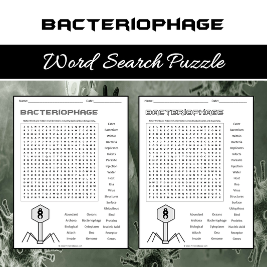 Bacteriophage Word Search Puzzle Worksheet PDF