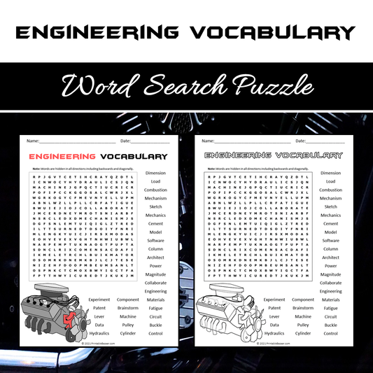 Engineering Vocabulary Word Search Puzzle Worksheet PDF