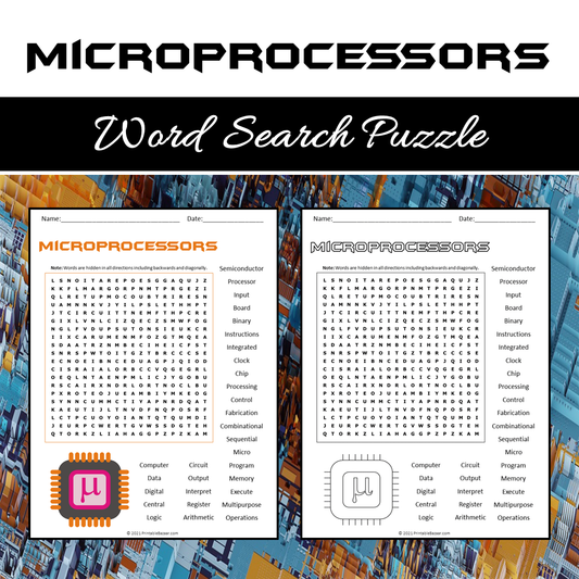 Microprocessors Word Search Puzzle Worksheet PDF