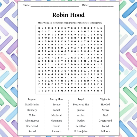 Robin Hood Word Search Puzzle Worksheet Activity PDF