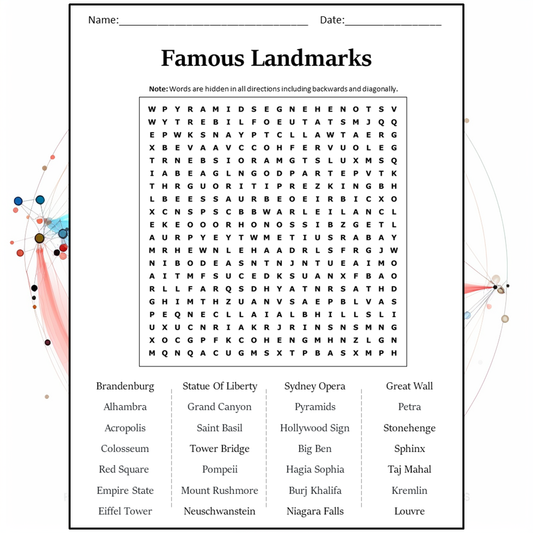 Famous Landmarks Word Search Puzzle Worksheet Activity PDF