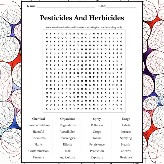 Pesticides And Herbicides Word Search Puzzle Worksheet Activity PDF