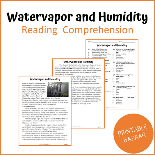 Watervapor And Humidity Reading Comprehension Passage and Questions | Printable PDF