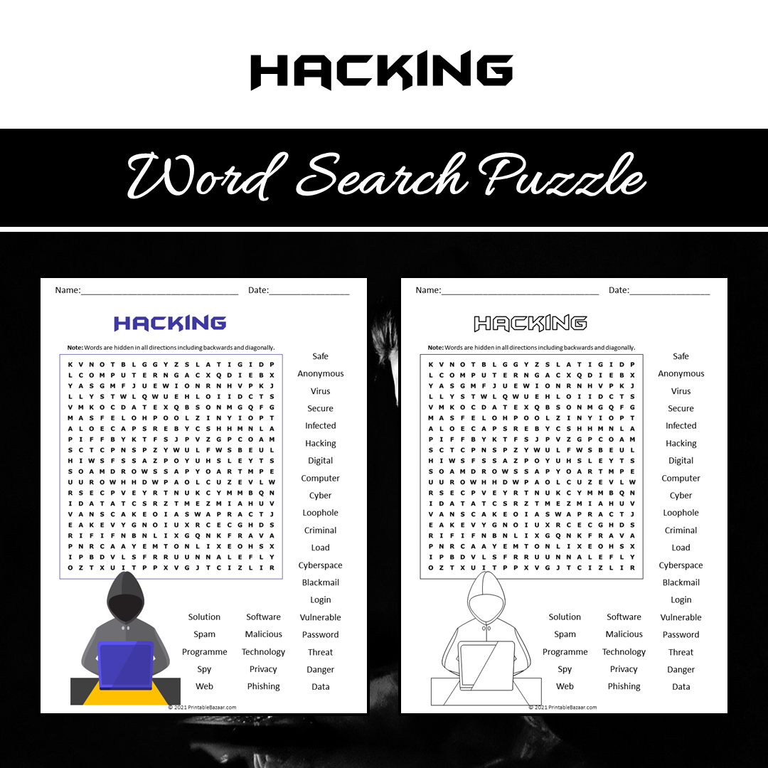 Hacking Word Search Puzzle Worksheet PDF