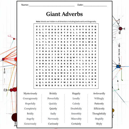 Giant Adverbs Word Search Puzzle Worksheet Activity PDF