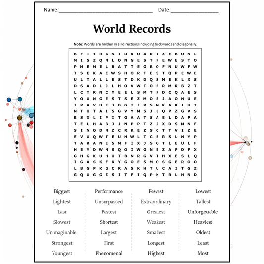 World Records Word Search Puzzle Worksheet Activity PDF