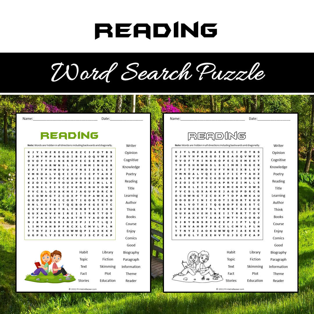 Reading Word Search Puzzle Worksheet PDF