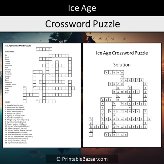 Ice Age Crossword Puzzle Worksheet Activity Printable PDF