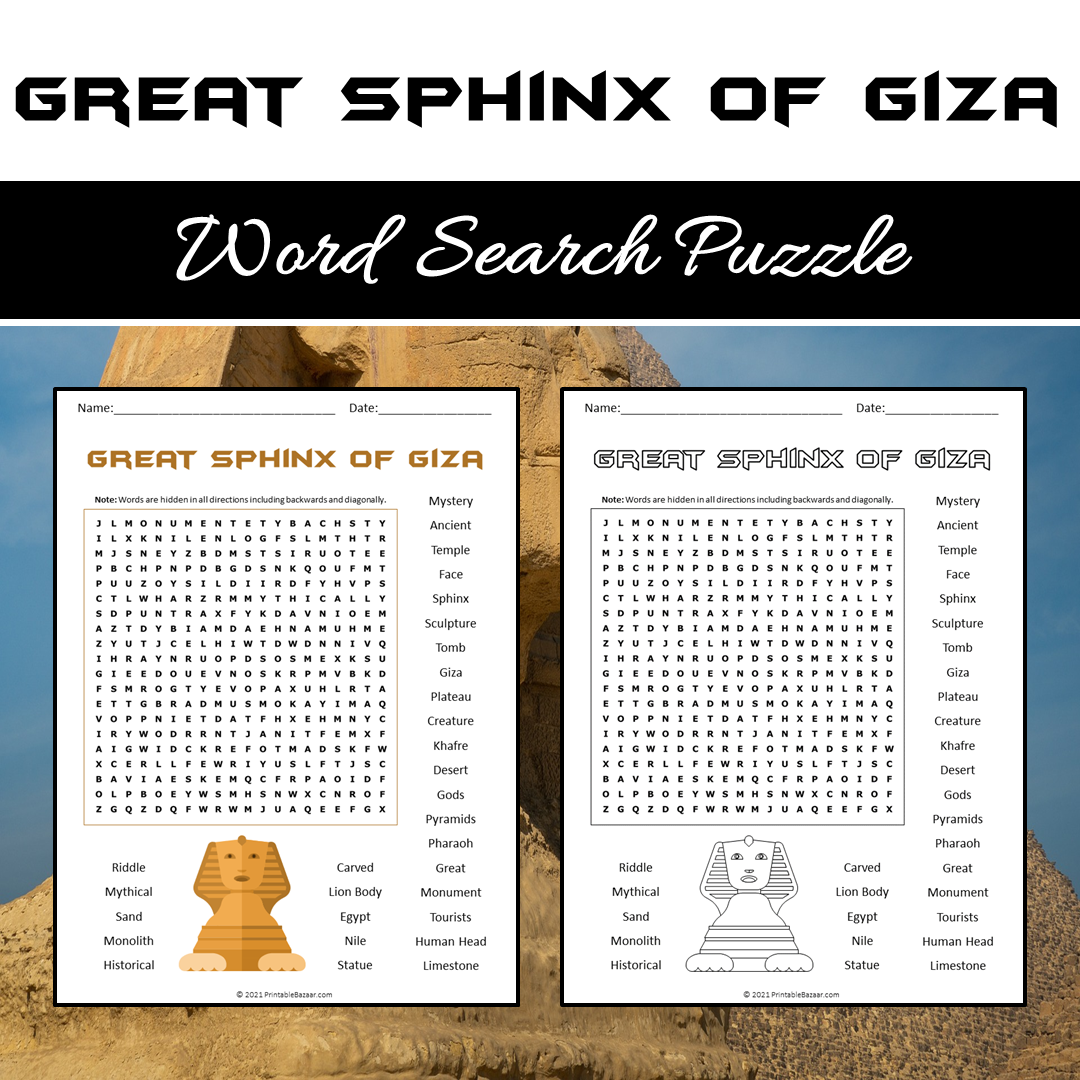 Great Sphinx Of Giza Word Search Puzzle Worksheet PDF