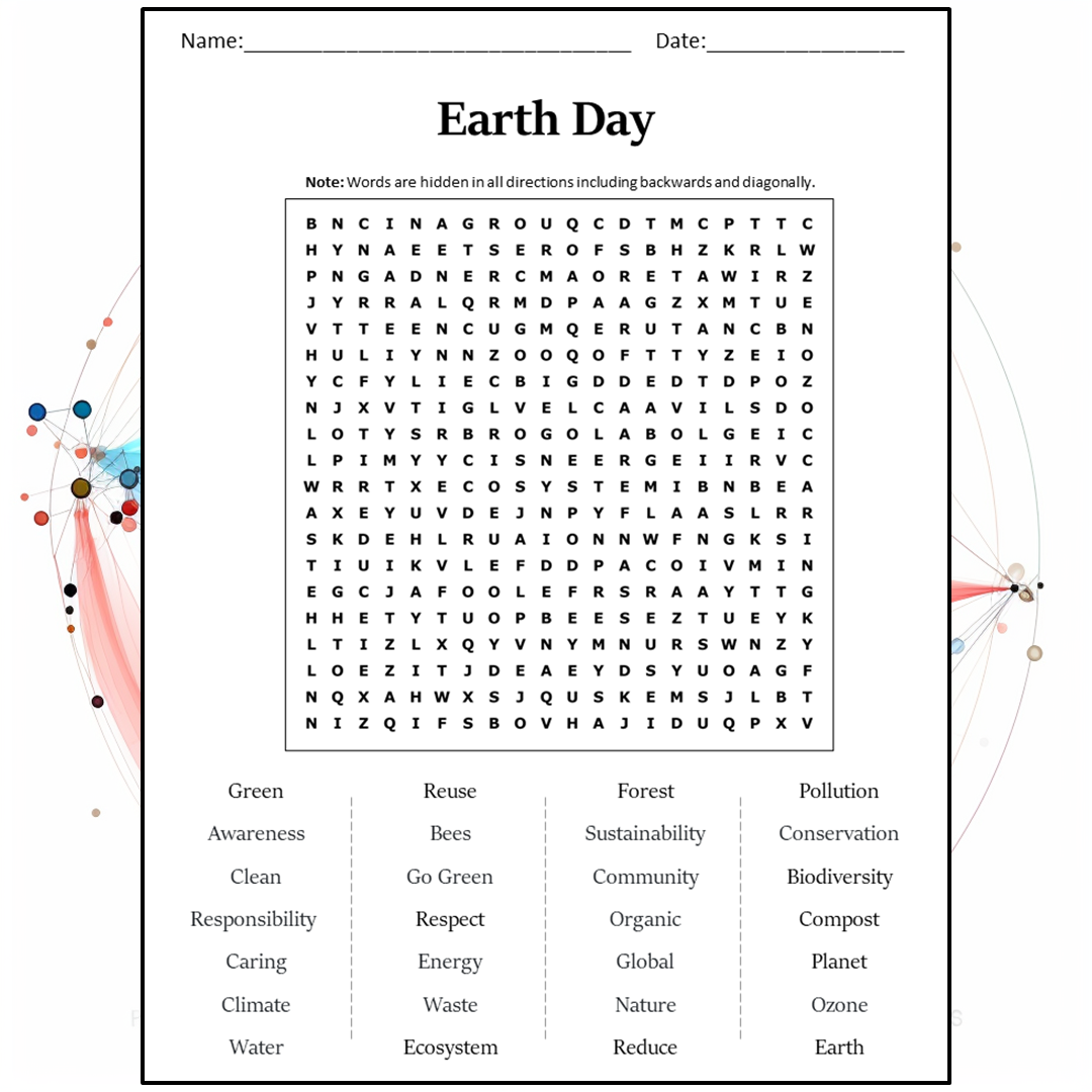 Earth Day Word Search Puzzle Worksheet Activity PDF