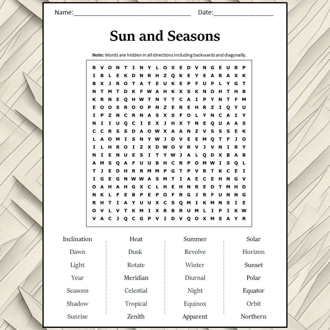 Sun And Seasons Word Search Puzzle Worksheet Activity PDF