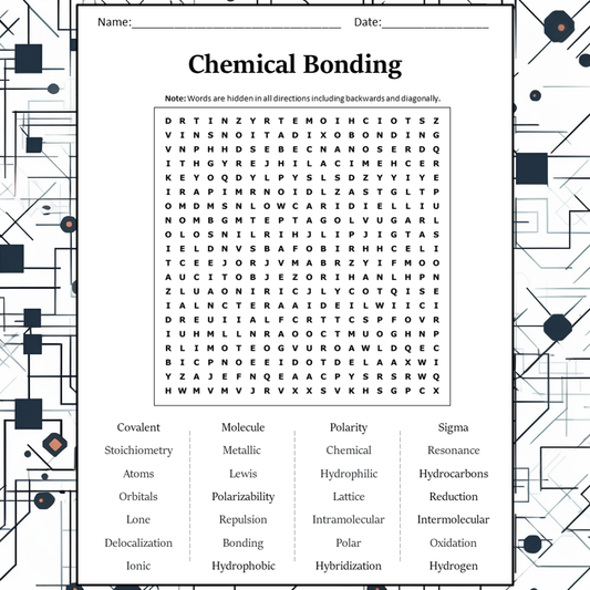 Chemical Bonding Word Search Puzzle Worksheet Activity PDF