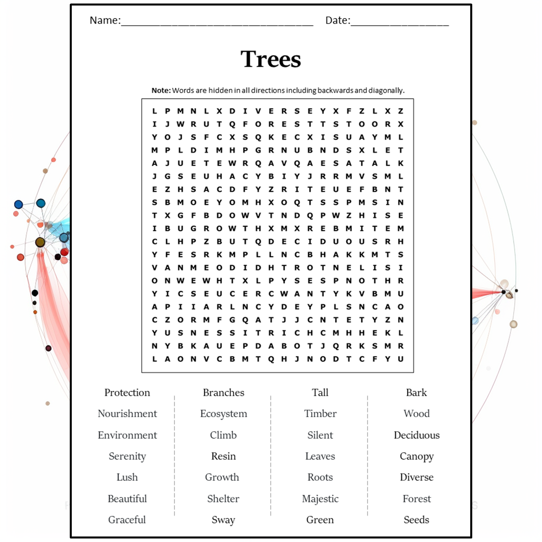 Trees Word Search Puzzle Worksheet Activity PDF