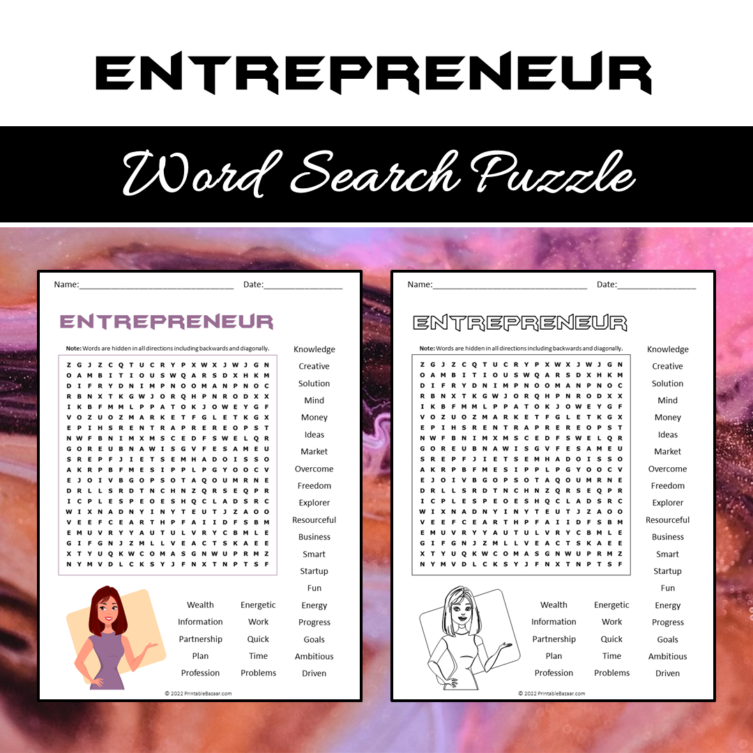 Entrepreneur Word Search Puzzle Worksheet PDF