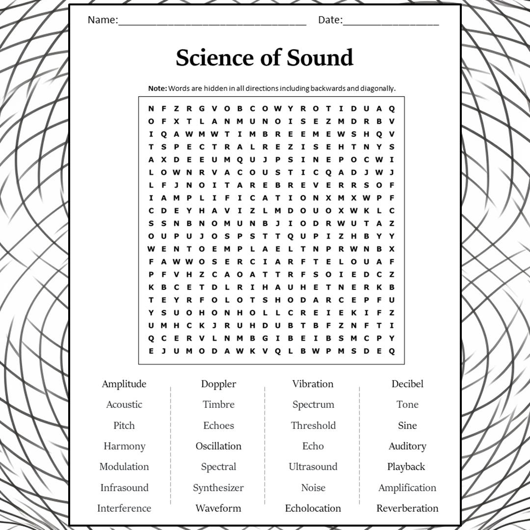 Science Of Sound Word Search Puzzle Worksheet Activity PDF