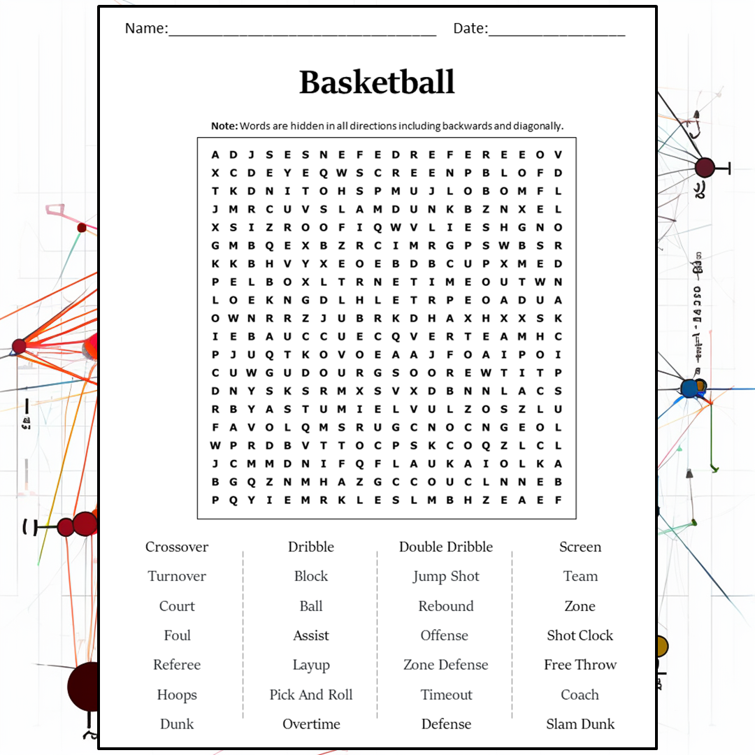 Basketball Word Search Puzzle Worksheet Activity PDF