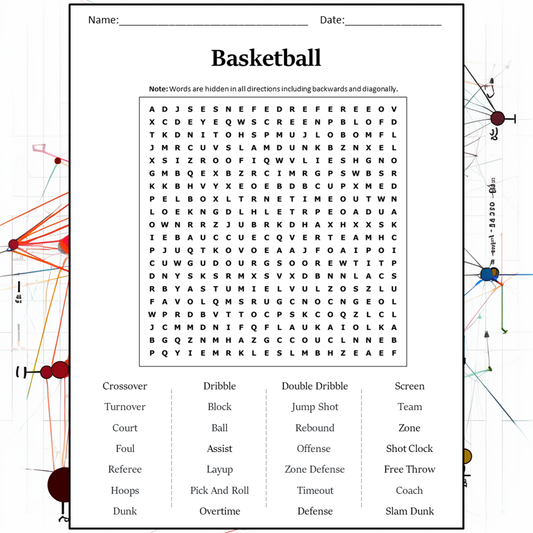 Basketball Word Search Puzzle Worksheet Activity PDF