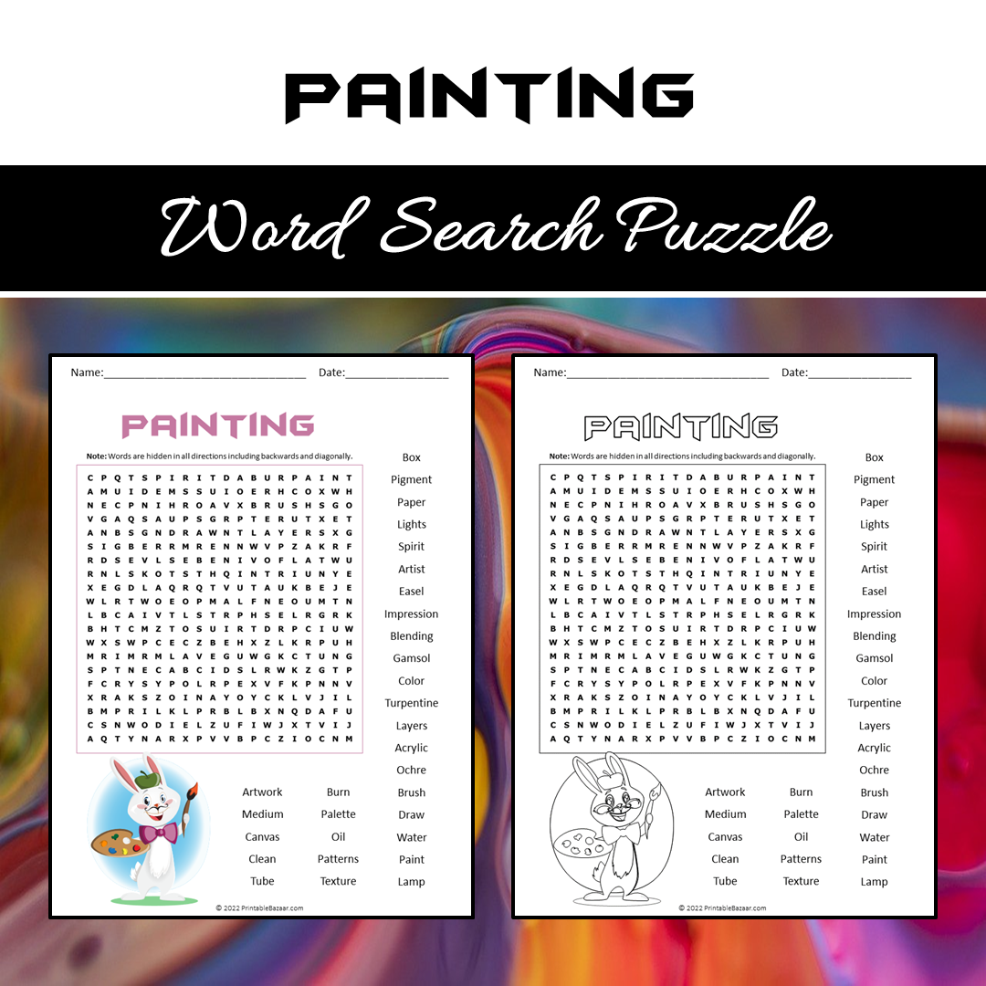 Painting Word Search Puzzle Worksheet PDF