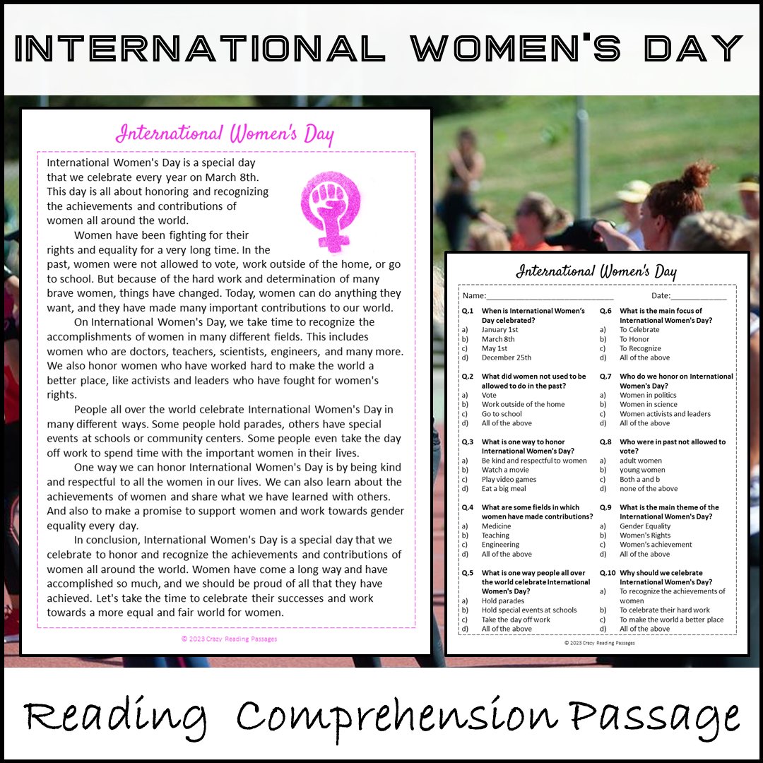 International Women's Day Reading Comprehension Passage and Questions | Printable PDF