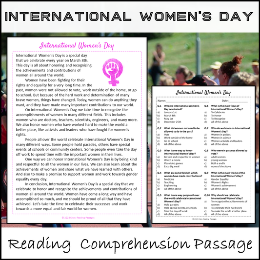 International Women's Day Reading Comprehension Passage and Questions | Printable PDF