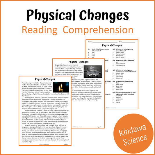 Physical Changes Reading Comprehension Passage and Questions | Printable PDF