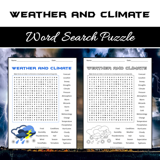 Weather And Climate Word Search Puzzle Worksheet PDF