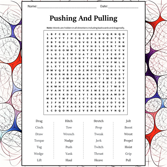 Pushing And Pulling Word Search Puzzle Worksheet Activity PDF