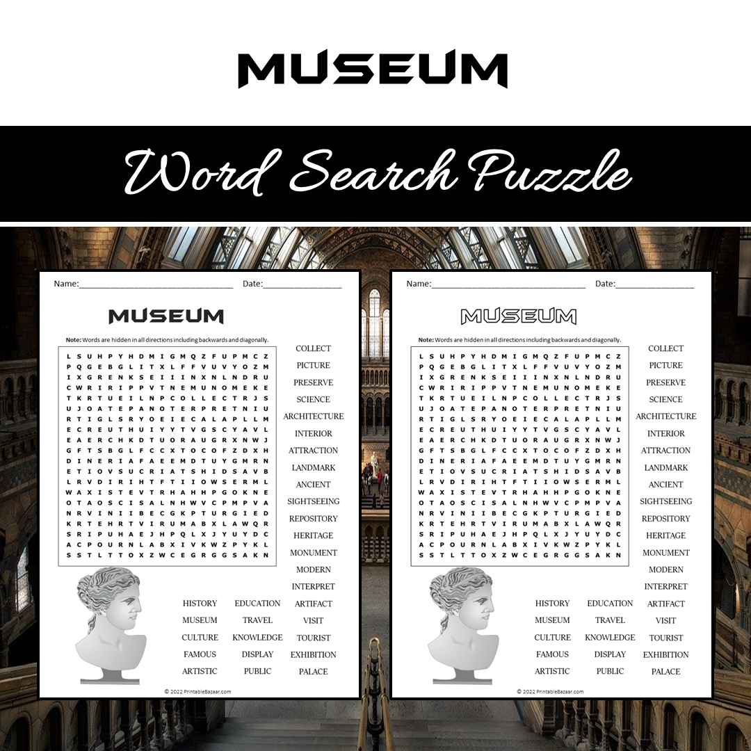 Museum Word Search Puzzle Worksheet PDF