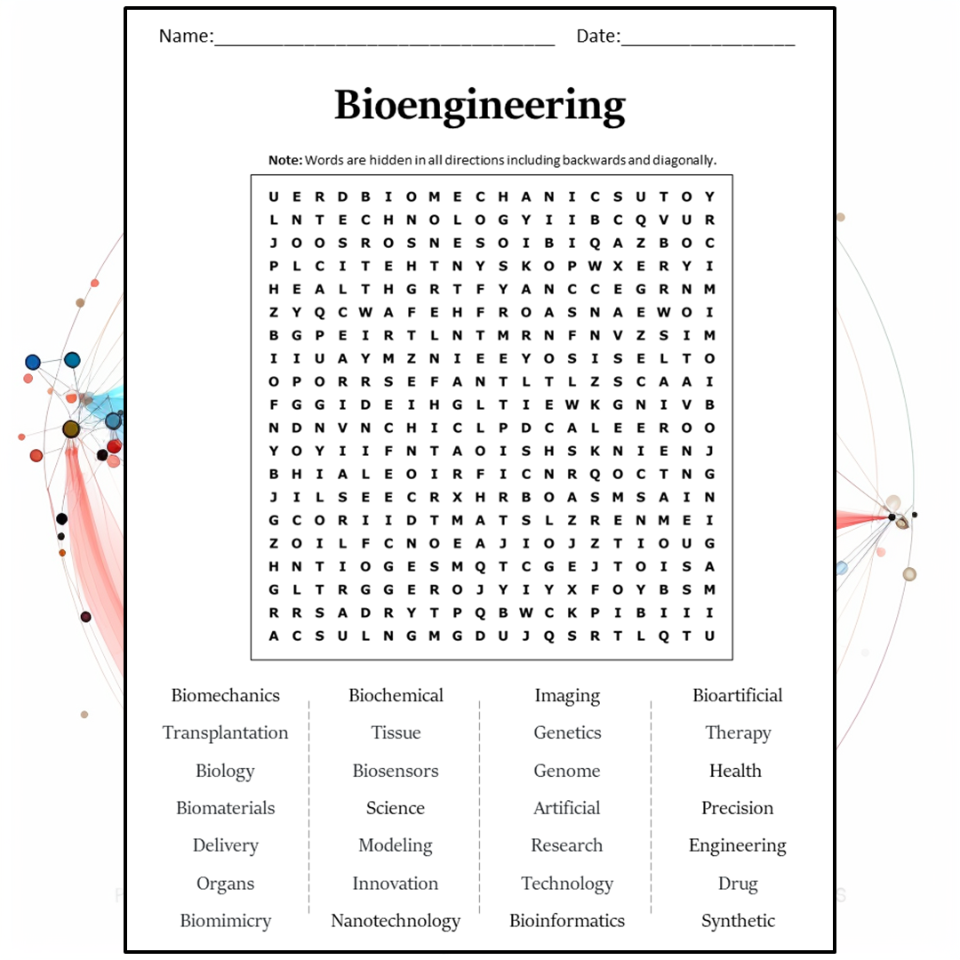 Bioengineering Word Search Puzzle Worksheet Activity PDF