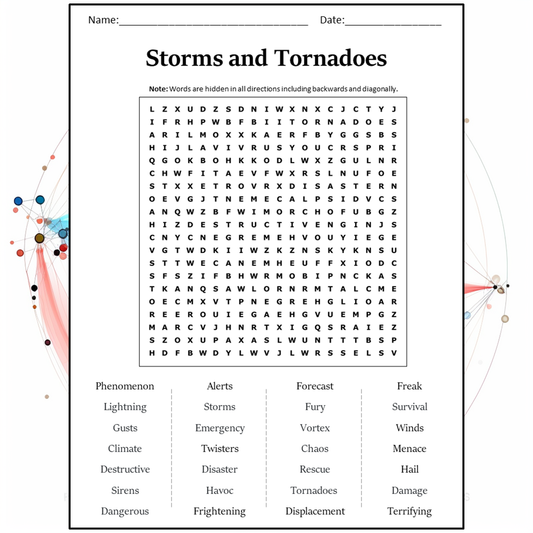 Storms And Tornadoes Word Search Puzzle Worksheet Activity PDF