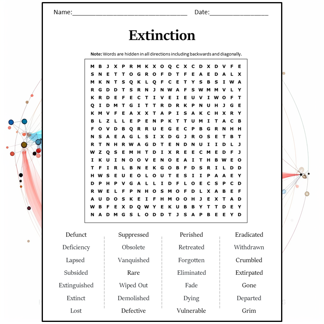 Extinction Word Search Puzzle Worksheet Activity PDF