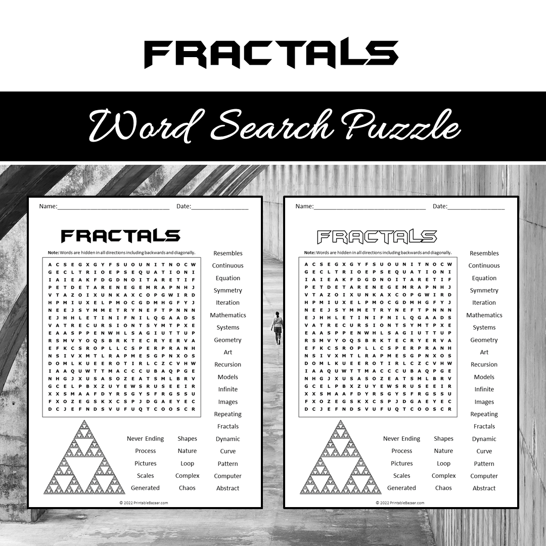 Fractals Word Search Puzzle Worksheet PDF – PrintableBazaar