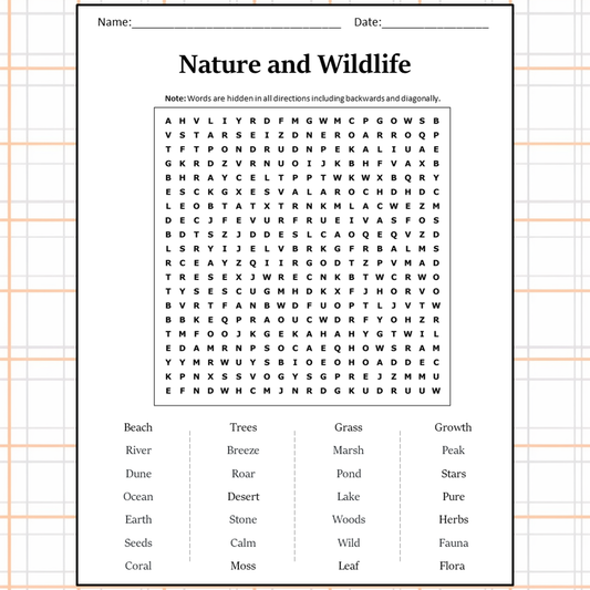 Nature And Wildlife Word Search Puzzle Worksheet Activity PDF