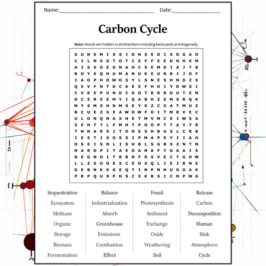 Carbon Cycle Word Search Puzzle Worksheet Activity PDF