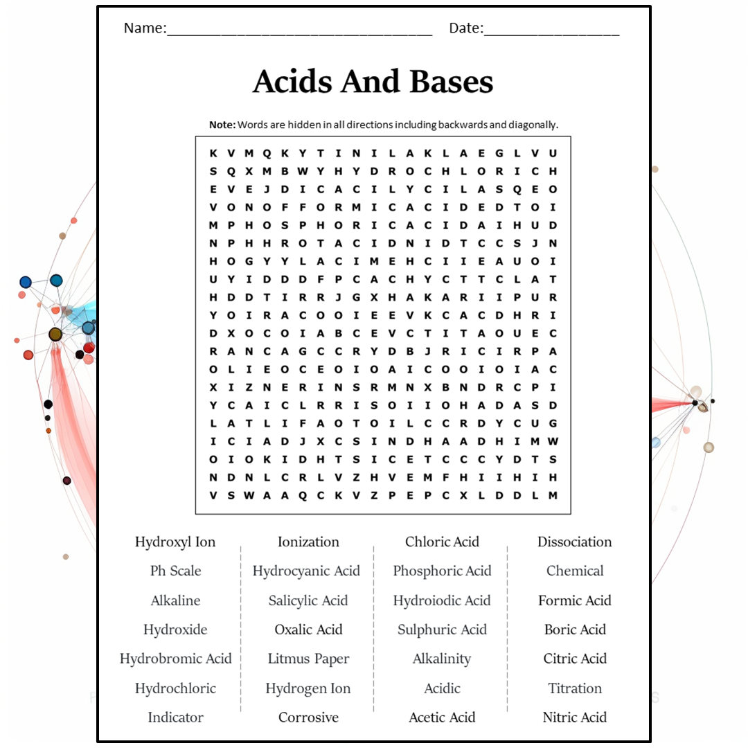 Acids And Bases Word Search Puzzle Worksheet Activity PDF