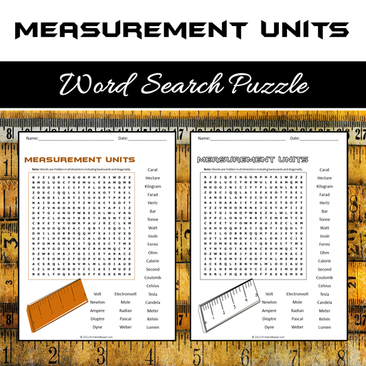 Measurement Units Word Search Puzzle Worksheet PDF