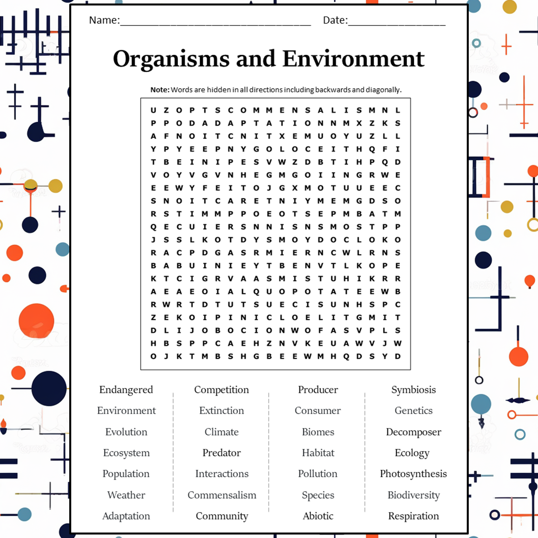 Organisms And Environment Word Search Puzzle Worksheet Activity PDF