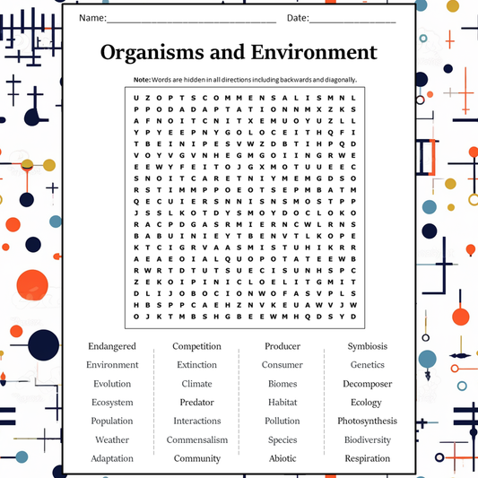 Organisms And Environment Word Search Puzzle Worksheet Activity PDF