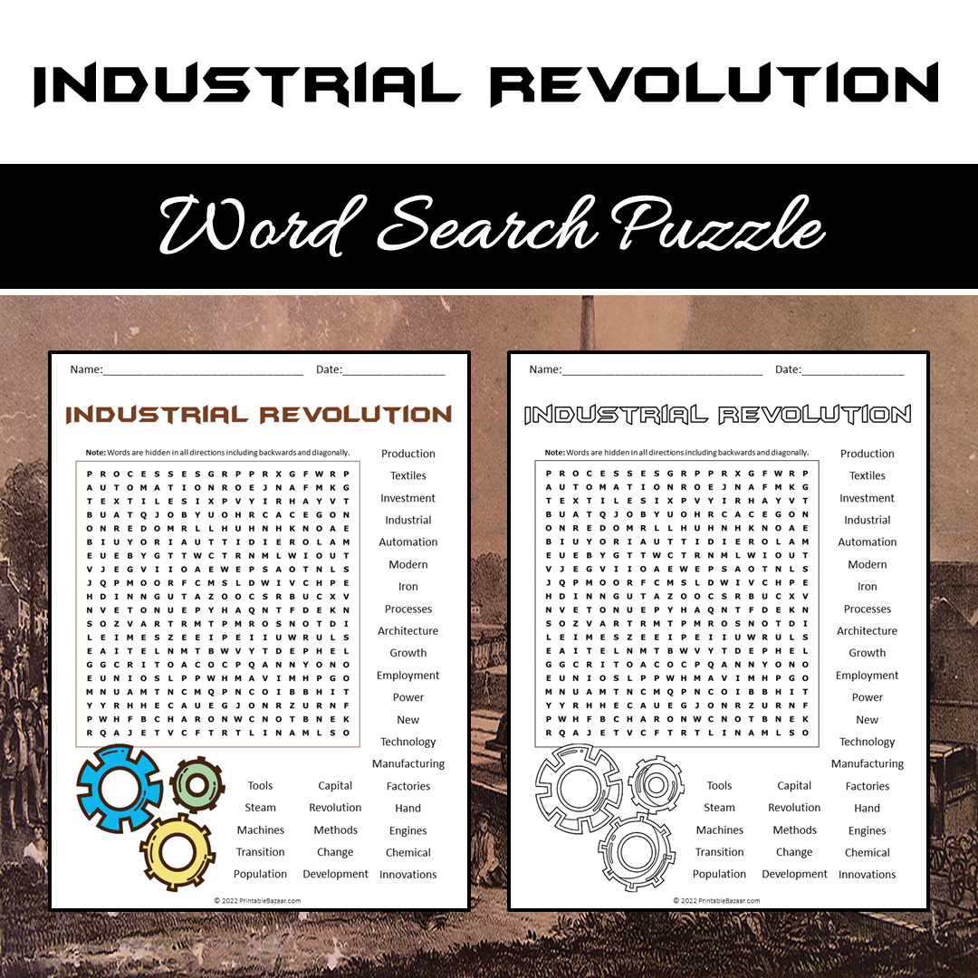 Industrial Revolution Word Search Puzzle Worksheet PDF