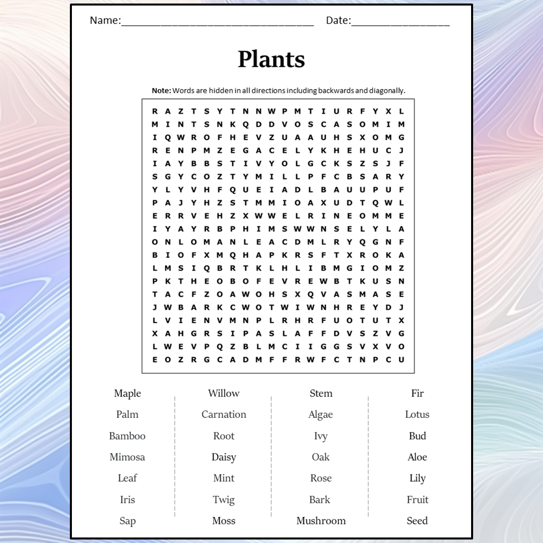 Plants Word Search Puzzle Worksheet Activity PDF