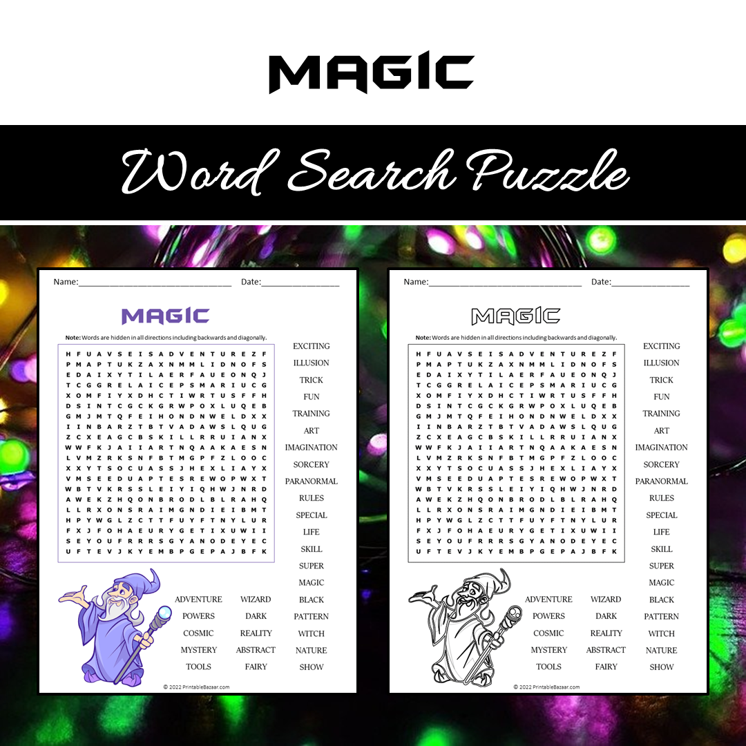 Magic Word Search Puzzle Worksheet PDF