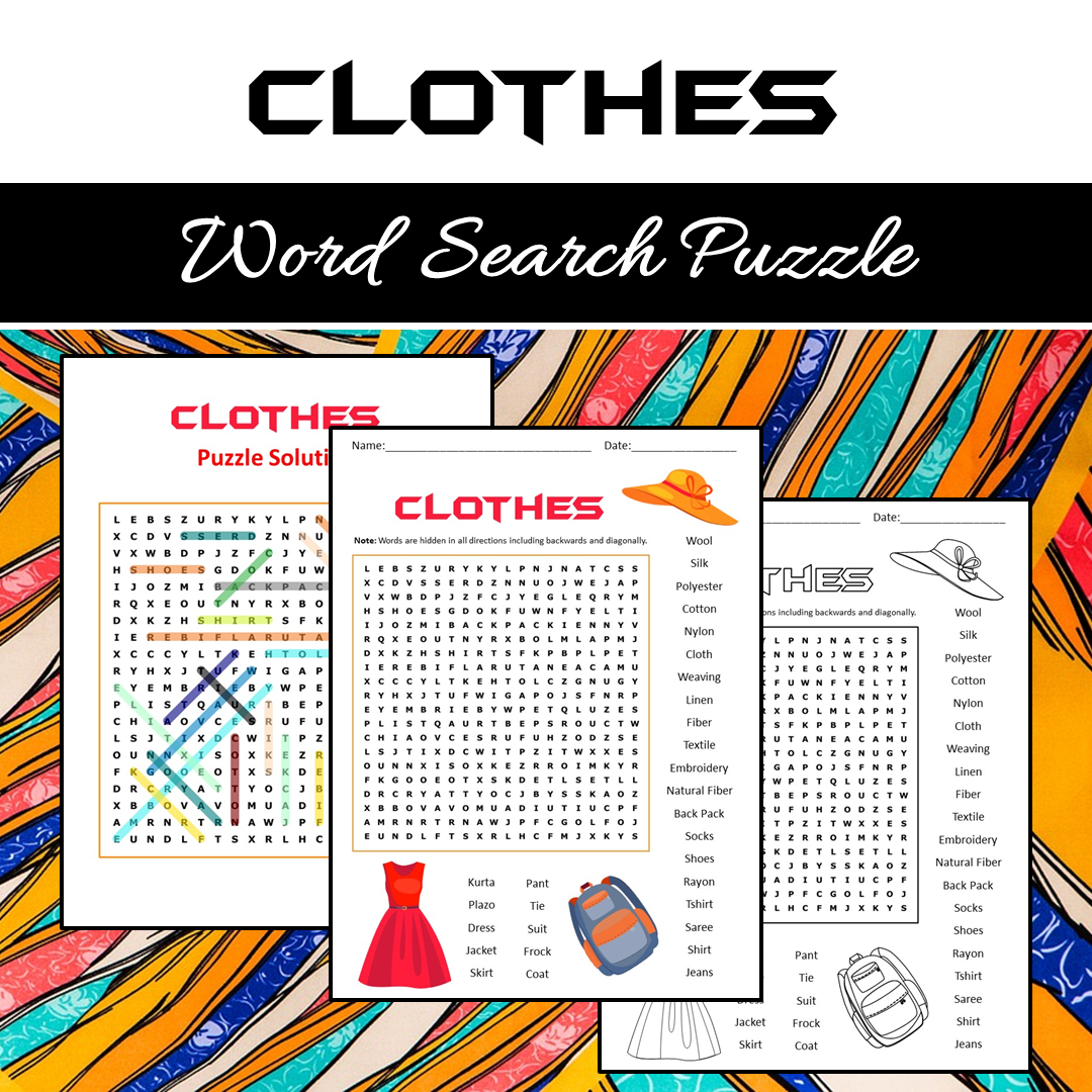 Clothes Word Search Puzzle Worksheet PDF
