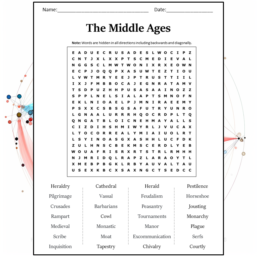 The Middle Ages Word Search Puzzle Worksheet Activity PDF