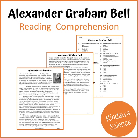 Alexander Graham Bell Reading Comprehension Passage and Questions | Printable PDF