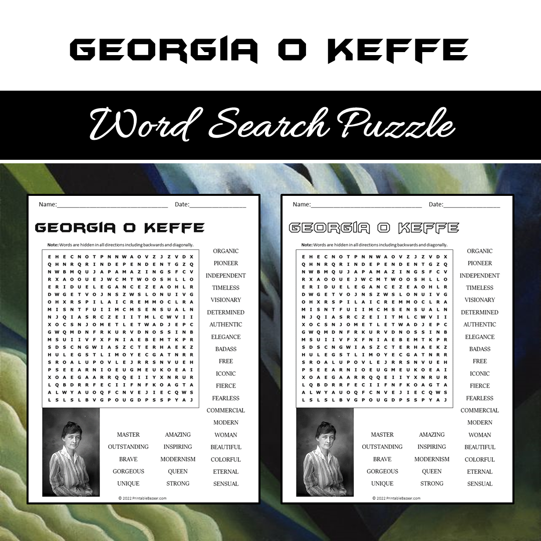 Georgia O Keffe Word Search Puzzle Worksheet PDF